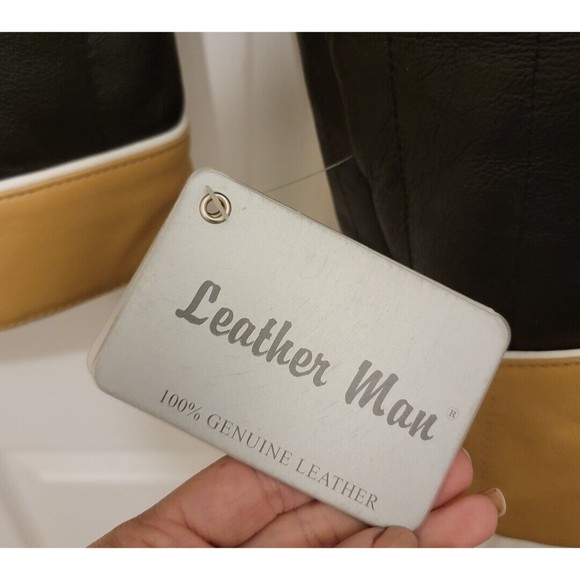 Women's Black Tan Leather Moto Jacket Sz M/L Biker Rocker Beautiful! NWT - Picture 3 of 16